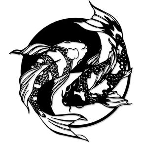 Yin Yang Feng Shui Wall Decor, Asian Koi Fish Metal Wall Art, Iron Artwork Decor for Office Yoga Studio Meditation Room Altar (11.8 Inch)