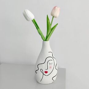 White Ceramic Vase for Home Decor, Modern Unique Decorative Flower Vases, Boho Abstract Face Vase