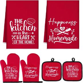 Sratte 6 Pcs Farmhouse Kitchen Towels Pot Holders Oven Mitts Set 2 Dish Towels 2 Potholders 2 Cooking Mittens Oven Glove for Baking Cooking Grilling Supply (Black)