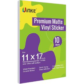 Uinkit 105 ورقة قابلة للطباعة من ورق الفينيل الأبيض غير اللامع الفاخر للطابعة النافثة للحبر، 8.5 × 11 بوصة، ذاتية اللصق، مقاومة للماء، تعمل بشكل جيد مع آلة القطع