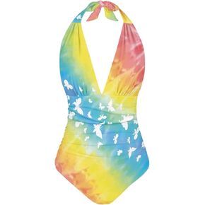Women's One Piece Swimsuit V Neck Cross Back Swimwear Trendy Summer Beach Wear