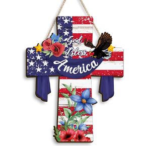 4th of July Hanging Door Sign Wooden Independence Day Decorations Stripes Welcome Patriotic Door Hanger American Rustic Wooden Plaque for Wall Front Porch Outdoor Farmhouse 11 x 14