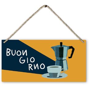 phamte buongiorno قهوة اسبريسو علامة لوحة خشبية علامة معلقة ديكور جدار الباب، علامات القهوة لمحطة القهوة، علامة بار القهوة، علامات قهوة اسبريسو لبار القهوة، ديكور بار القهوة 12x6 بوصة لهجات ديكور المنزل
