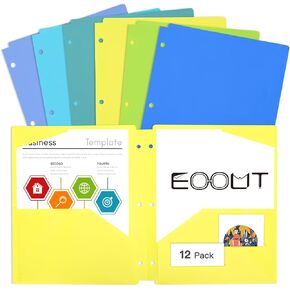 EOOUT 6 قطع مجلدات مع جيوب 3 فتحات مثقوبة، مجلدات تناسب 3 حلقات مجلدة، مجلد جيب بلاستيكي، مجلدات شديدة التحمل مع 4 جيوب للمكتب والمدرسة، حجم الحروف، 6 ألوان كلاسيكية متنوعة in Kuwait