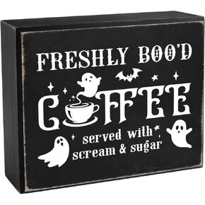 Pigort Halloween Coffee Bar Decor Freshly Booed Coffee Sign Halloween Coffee Bar Decor for Halloween Kitchen Decor 5" x 6"
