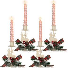 Sziqiqi Christmas Candlestick Holders Centerpiece - Gold Candle Stick Candle Holder with Bow Decor Set of 2 Decorative Stag Candle Stands Centerpieces for Xmas Table Decoration