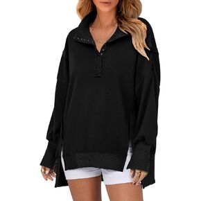 SHEWIN Womens Button Down Henly V Neck Sweatshirt Casual Long Sleeve Reverse Seam Pullover Tops Loose Sweatshirts