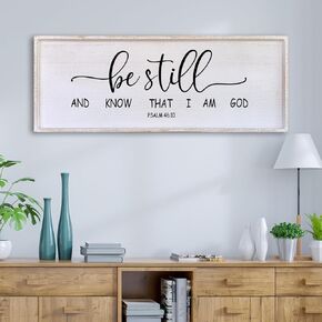 Be Still and Know that I am God Wall Decor 32"x12" Large Farmhouse Family Living Room Vintage Religious Bible Verses Entryway Sign Wood Framed Scripture Hallway Hanging Wall Art (Black)