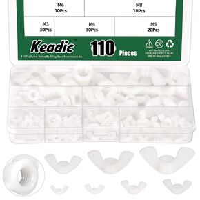 Keadic 110Pcs Nylon Metric Wing Nuts Assortment Set, M3 M4 M5 M6 M8 M10 M12 Hand Twist Tighten Ear Butterfly Nut Wingnuts for Home Building Industry (Black)