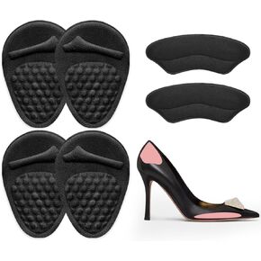 Ball of Foot Cushions Women, Metatarsal Pads, High Heel Comfort Pads, Weight Shifting and Shock Absorbing in Shoes (2 Pairs) (Black+Black)