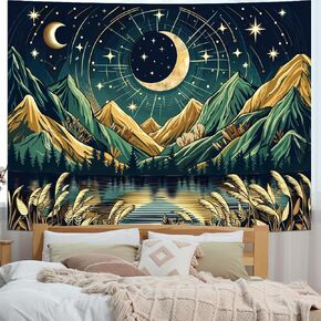 Galoker Mountain Tapestry Moon Stars Tapestry Nature Forest Tree Wall Tapestry Galaxy Space Tapestry Magic River Landscape Tapestry Wall Hanging for Home Decor(H59.1×W78.7 inches)