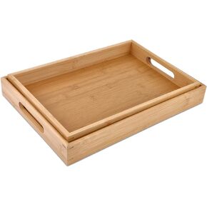 Bamboo Dinner Food Trays for Eating On Couch Party Platters for Serving Food Decorative Tray for Kitchen Counter Rectangle(16.5" Lx11.6''W and 15.5''Lx10.6''W)