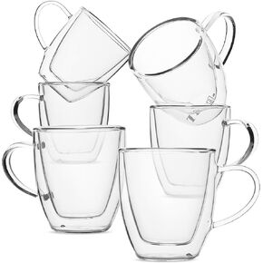 BTaT- Double Wall Glass Coffee Mugs, 12 oz, Set of 4, Double Glass Coffee Cups, Double Wall Coffee Mugs, Double Insulated Coffee Mugs, Clear Latte Mugs, Glass Coffee Mug, Clear Mugs