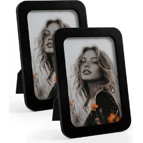 SUMGAR Black Picture Frames 7×5 Inch Photo Frame for Wall Hanging Wedding Friends Birthday Gifts with Mounts Modern Wood Round Corner Tabletop Desk Display Decoration Set of 2
