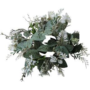 Artificial Eucalyptus Flower Candle Ring Wreaths Greenery Leaves Candles Wreaths Mini Flower Candleholder Wreaths for Wedding Table Decorations Centerpieces