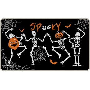 Halloween Jack Skellington Decorative Front Door Mat, Spooky Green Monster Welcome Doormat Indoor Outdoor Non-Slip Floor Entryway Rug, Funny Holiday Ghost Home Kitchen Decoration 17x29 Inch