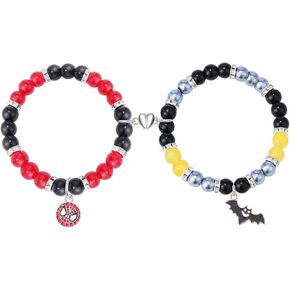 Teemotutu Superhero Matching Bracelets for Best Friends Heart Magnetic Couples Friendship BFF Bracelets for 2 Handband Long Distance Bracelet for Men Women
