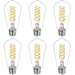 BORT Dimmable LED Edison Bulbs, 6W Equivalent to 60W Vintage Light Bulb, E26 5000K ST58/ST19 LED Bulbs, Antique Flexible Spiral LED Filament Light Bulbs, Clear Plastic Screw Lamp- 4Pack