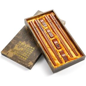 Chopstick Reusable Chinese Dragon and Phoenix Chopsticks with Holder and Carrying Bag Chinese Traditional Stylish Gift Set (2 Pairs )