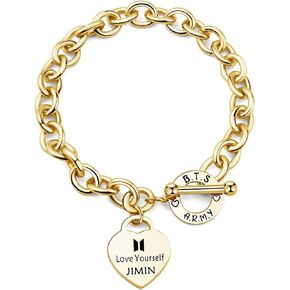 Charm Bracelets for Women, Bracelet with Charms Love Yourself Cute Stainless Steel Charm Bracelet Kpop Lover Fans A.R.M.Y Dangle Bracelets for Women Sister Pulseras Para Mujer De Plata