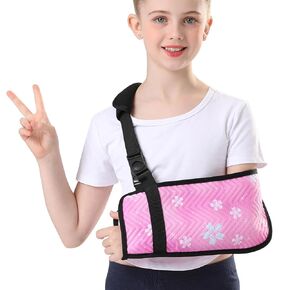 Kids Arm Sling for Shoulder Immobilizer Injury with Rotatable Buckle, Cute Embossed Printed Fabric Arm Brace for Girls, Medical Shoulder Brace for Children (Purple, Large)
