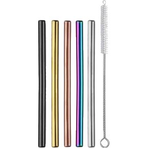 Ello 5-Pack Stainless Steel Reusable Cocktail Straws with Cleaning Brush (Metallic Multicolor)