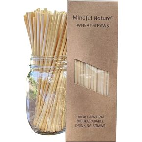 Mindful Nature® Wheat Straws - 100 All-Natural Drinking Straws - Single use, Disposable, Biodegradable, and Compostable