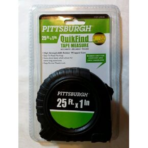 Pittsburgh QuikFind Tape Measure ~ 25 Foot by 1 Inch, Easy to Read, High Strength ABS Rubber Wrapped Case (Black with Orange Trim)