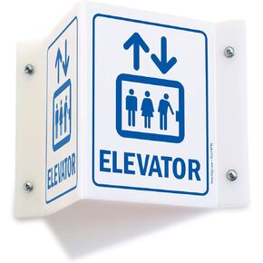 SmartSign - S-4556-AV-06 "Elevator" Projecting Sign | 5" x 6" Acrylic Blue on White