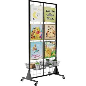 3-Pack Gridwall Panel Display Stand, 2'x5.5' Heavy Duty Floor Standing Rack with Detachable Girdwall, Movable Silent Wheel, Easy to Transport, Ideal for Retail & Craft Fairs
