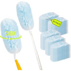 50 Count Disposable Dusters Refills Multi Surface 360 Heavy Duty Duster Refills Compatible with Swiffer Duster Refills+ 1 Short Handle +1 Long Handle
