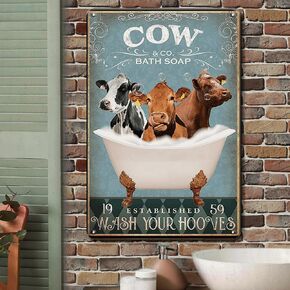 Cow Decor Funny Signs Cow Bathroom Decor, 12x8 Inches Funny Bathroom Signs Cow Print Bathroom Decor