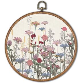 KSDUT Flower Wall Art Decor - Pink Wildflower Textile Wall Art Canvas Frame Hanging Prints, Colorful Floral Botanical Plant Wall Art Decor for Home Bedroom Living Room Decorations 8"x8"