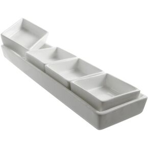 10 Strawberry Street Whittier Lex 4 Pocket Condiment Tray, 11.25", White, Set of 2