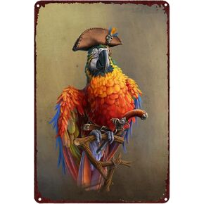 Pirate Parrot Funny Novelty Metal Sign Pirate Pet Retro Wall Decor Iron Painting Metal Plaque for Home Gate Garden Bars Restaurants Cafes Office Store Pubs Club Signs Gift 12 X 8 Inch