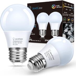JandCase Refrigerator Light Bulbs, E26 Base A15 Appliance Bulbs 7W Equivalent 60W, Daylight White 5000K Fridge Light Bulbs, Non-Dimmable, UL Listed, 2 Pack