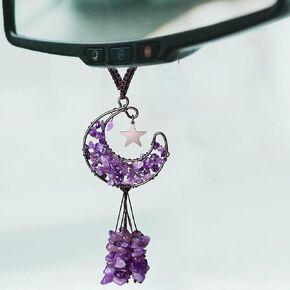 DUQGUHO Pink Car Accessories Rose Quartz Crystal Rearview Mirror Hanging Accessories Crystal Car Hanging Ornament Heart Shape Hippie Boho Car Accessories Spiritual Decorations for Women