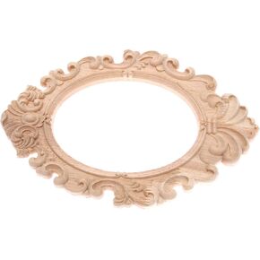 MUXSAM 1Pc Unpainted European Clear Wood-Carved Applique Onlay Picture Frame Discs Cutout Circle Large Decor Wooden for Wedding Door Home 31x20cm