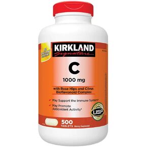 Kirkland Signature Vitamin C 1000mg, with Rose Hips 500 Tabs each (pack of 2)
