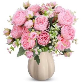 Crowye 4 Bundles Artificial Peonies Faux Flowers Wedding Fake Peonies Artificial Flower Bouquet for Table Centerpiece Vintage Silk Flowers for Home Wedding Decor Holding Flowers (Purple)