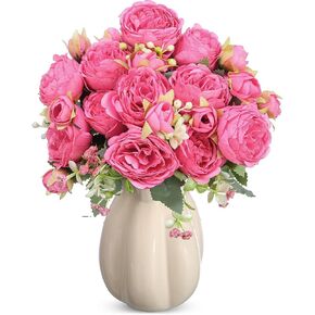 Crowye 4 Bundles Artificial Peonies Faux Flowers Wedding Fake Peonies Artificial Flower Bouquet for Table Centerpiece Vintage Silk Flowers for Home Wedding Decor Holding Flowers (Purple)