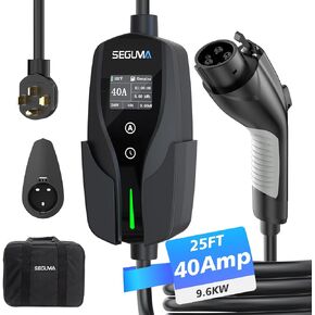 Level 2 EV Charger, 40Amp 240V 9.6kW Electric Vehicle Charger, NEMA 14-50 Plug, 25ft Extension Cable, Adjustable Current, Timing Delay Portable Electric Car Charger for Home