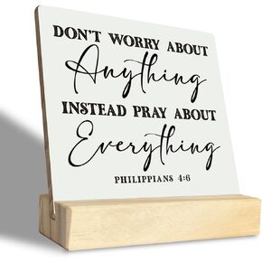لوحة مسيحية، لوحات هدية مع حامل خشبي، فن طاولة ريفي للمزرعة، علامة خشبية ملهمة، هدية تشجيع، فيلبي 4: 6 - لا تقلق بشأن أي شيء بدلاً من الصلاة بشأن كل شيء in Kuwait