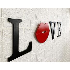 Wooden Love Signs for Home Decor 4 Pieces Wood Wall Art Love Letters Decoration for Wall Decor Red Lips Sign Artwork for Wedding Black and Red Couple Sign for Bedroom Ready to Hang