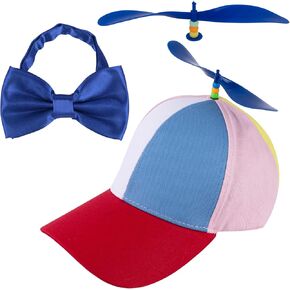 Framendino, Rainbow Propeller Hats Detachable Helicopter Top Hats Hat Baseball Cap with Bow Tie Plastic Dragonflies for Adult