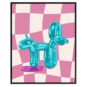 funny Decorations Pop art Wall Decor - Pink Purple Light Blue Bathroom Decor - Cute Teal Wall Art for Preppy, Modern, Contemporary art Fan, Teens, Girls, Women - Trendy Balloon Dog Room Decor Poster