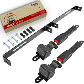 Roykaw Golf Cart Seat Belts Bracket Kit Compatible with EZGO, Club Car, Yamaha 42" Universal Retractable Seat Belts with Buckles - One Piece Solid Design