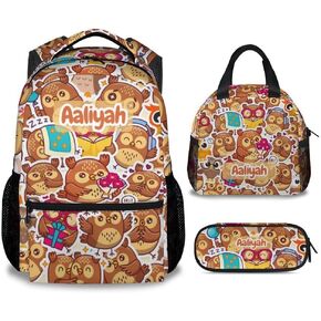 Owl School Backpack for Girls - 16 Inch Yellow Backpacks for Kids 6-12 Years - Durable Cartoon Bookbag for Travel