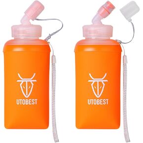 UTOBEST Soft Flask, 2 Pack Soft Flask Running Bottles 550ml,TPU Foldable Running Flask, Portable Collapsible Flask Handheld for Travel Traveling Hiking Cycling City Walk Orange