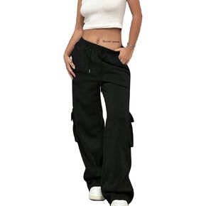 SOFIA'S CHOICE Women's Drawstring Cargo Sweatpants Elastic Waist Wide Leg Pants with Pockets